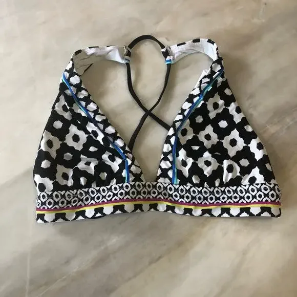 Trina Turk $88 Onyx Ikat Banded Halter Bikini Top size M - Picture 3 of 5